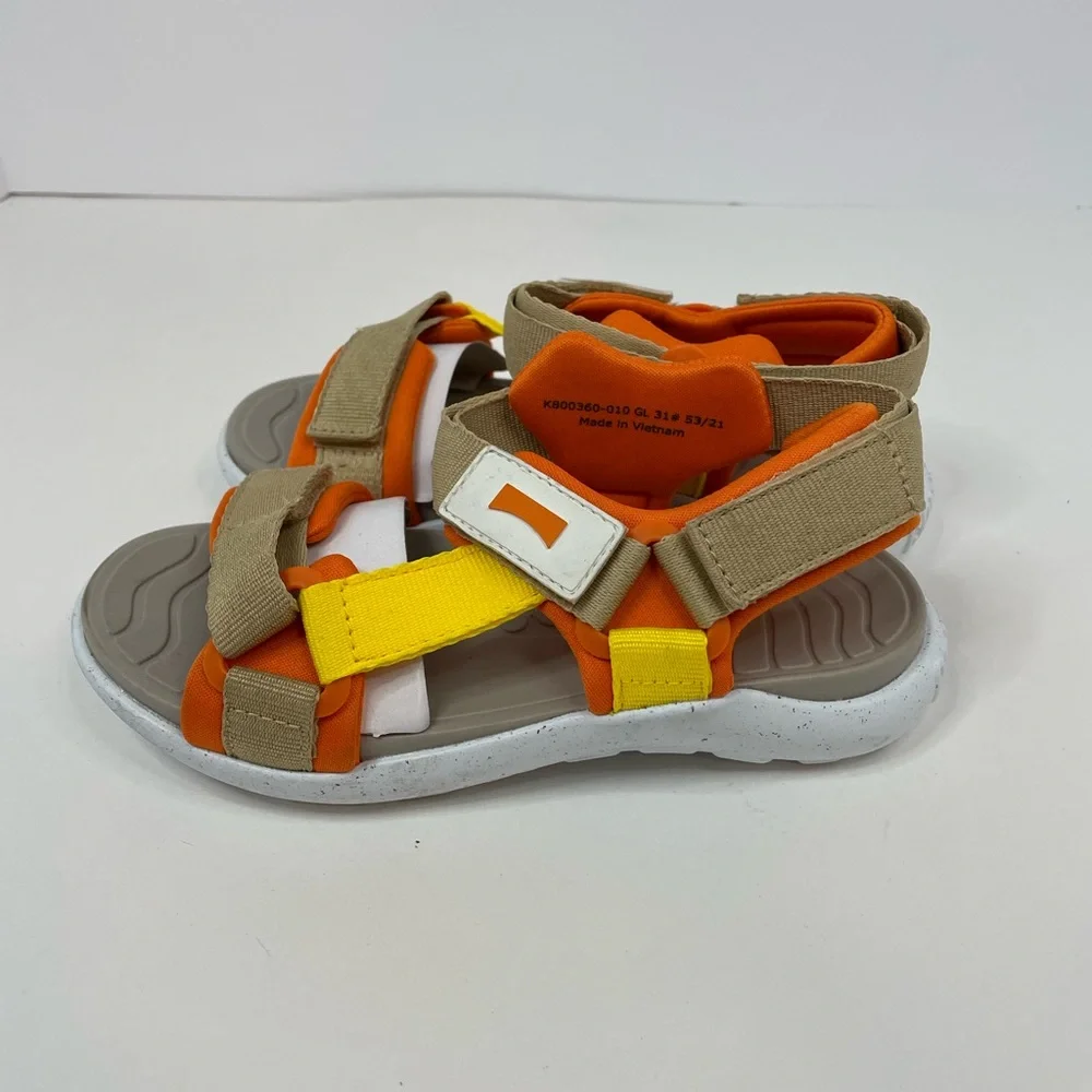 New Kid’s Unisex Camper Tan, Yellow, Orange Wous Sandals Size 31 EU